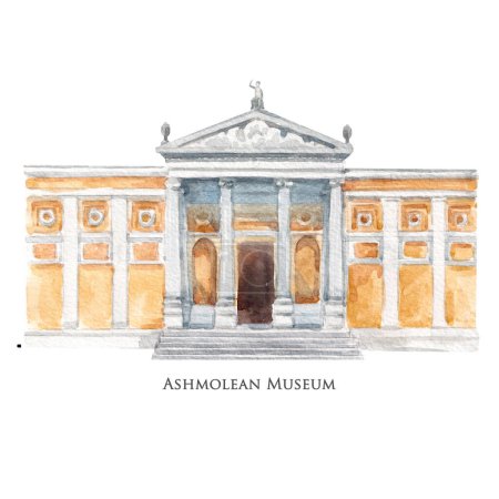 Foto de Beautiful stock illustration with watercolor old building. Historical site Oxford Ashmolean museum. - Imagen libre de derechos