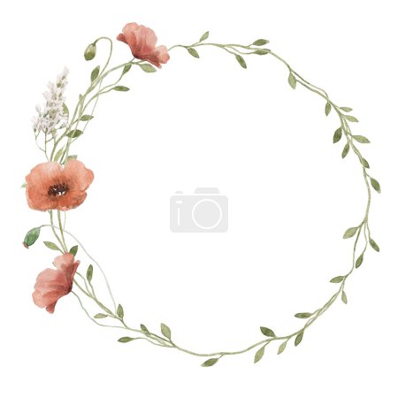 Foto de Hermoso marco floral con acuarela hierbas silvestres y flores. Ilustración general. - Imagen libre de derechos
