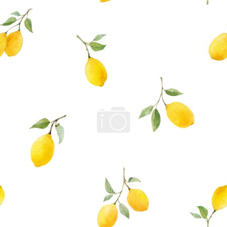 Téléchargez les photos : Magnifique motif sans couture avec aquarelle citrons jaunes et fleurs. Illustration de stock. - en image libre de droit