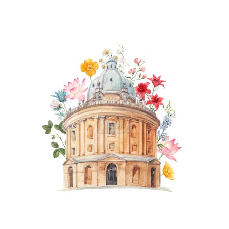 Téléchargez les photos : Beautiful stock illustration with watercolor old building. Historical site Oxford Radcliffe camera. - en image libre de droit