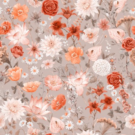 Photo for Beautiful seamless pattern with watercolor colorful flowers. Stock illustration. - Royalty Free Image