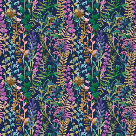 Foto de Beautiful floral seamless pattern with watercolor wild herbs and flowers. Stock illustration. - Imagen libre de derechos