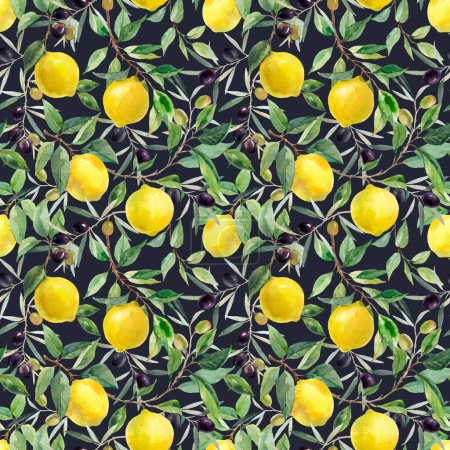 Foto de Hermoso patrón sin costuras con acuarela limones amarillos en ramas con hojas. Ilustración general. - Imagen libre de derechos