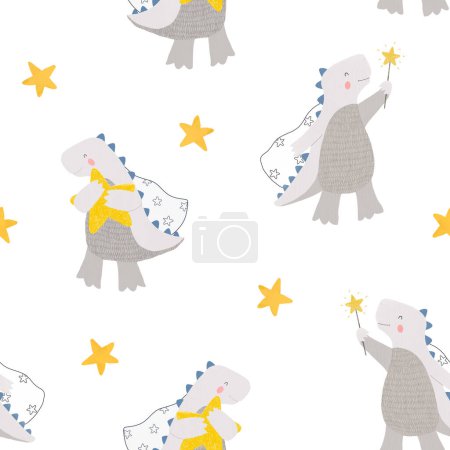 Foto de Hermoso patrón sin costuras para niños con dinosaurio lindo. Ilustración general. - Imagen libre de derechos