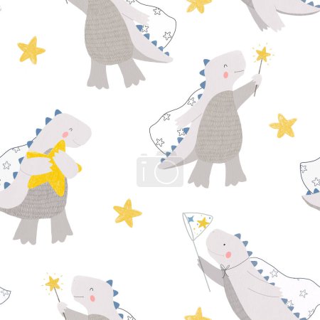 Téléchargez les photos : Beau motif sans couture pour enfants avec un dinosaure mignon. Illustration de stock. - en image libre de droit