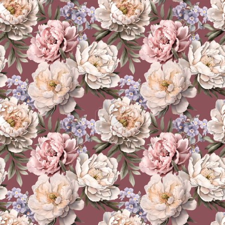 Photo for Beautiful seamless pattern with gentle peony flowers. Floral stock illustration. - Royalty Free Image