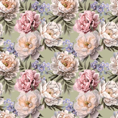 Photo for Beautiful seamless pattern with gentle peony flowers. Floral stock illustration. - Royalty Free Image