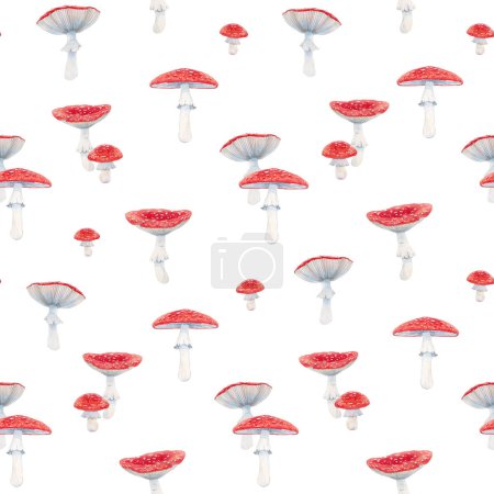 Photo for Beautiful seamless pattern with watercolor fly agaric mushroom. Stock illustration. - Royalty Free Image
