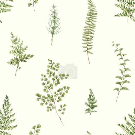 Photo for Beautiful seamless pattern with watercolor forest plant leaves and flowers. Popular stock design. Textile print. - Royalty Free Image