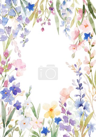 Photo for Beautiful floral frame with watercolor summer flowers. Stock clip art. Invitation card. - Royalty Free Image