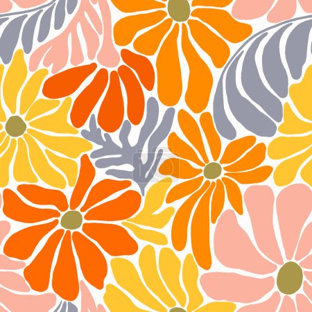 Beautiful vector old style retro floral seamless pattern with hand drawn colorful flowers. Stock illustration.