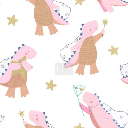 Illustration for Beautiful vector children seamless pattern with cute dinosaur. Stock illustration. - Royalty Free Image