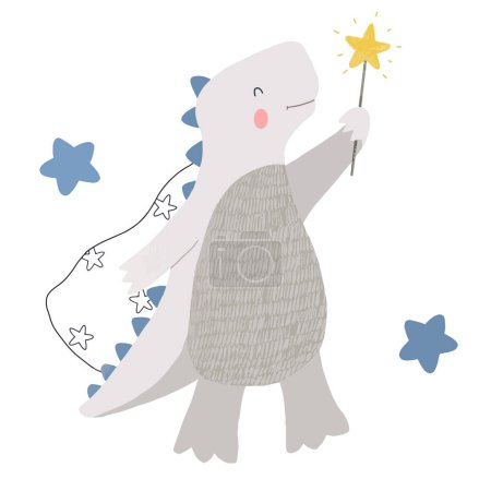 Illustration for Beautiful kids hand drawn stock illustration with very cute little dino. - Royalty Free Image