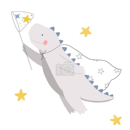 Illustration for Beautiful kids hand drawn stock illustration with very cute little dino. - Royalty Free Image