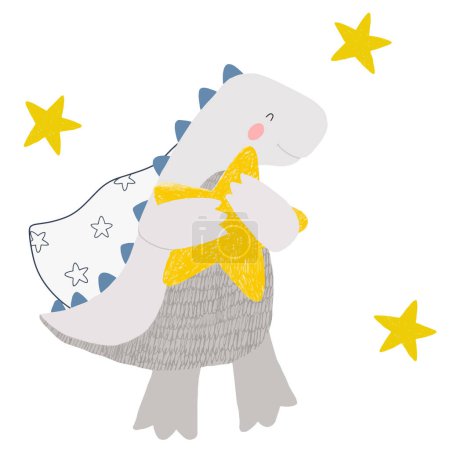 Photo for Beautiful kids hand drawn stock illustration with very cute little dino. - Royalty Free Image