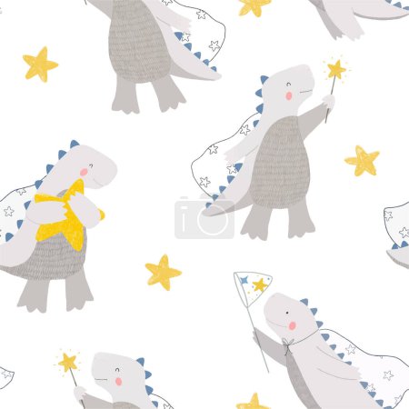 Photo for Beautiful vector children seamless pattern with cute dinosaur. Stock illustration. - Royalty Free Image
