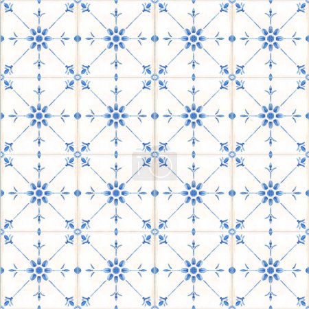 Photo for Beautiful vector seamless pattern with watercolor blue dutch style tiles . Stock illustration. - Royalty Free Image