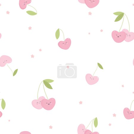 Photo for Beautiful vector baby seamless pattern with hand drawn cute pink cherries. Stock illustration. - Royalty Free Image