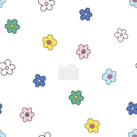 Illustration for Beautiful vector kid seamless pattern with cute little colorful flowers. Stock illustration. - Royalty Free Image