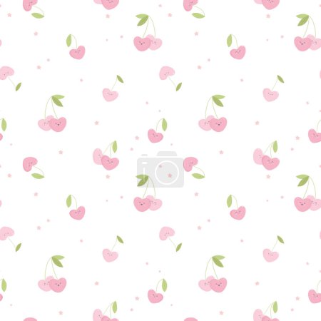 Photo for Beautiful vector baby seamless pattern with hand drawn cute pink cherries. Stock illustration. - Royalty Free Image