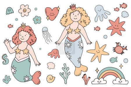 Photo for Beautiful vector stock illustration with cute mermaids and other sealife. - Royalty Free Image