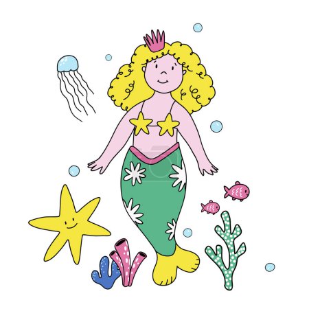 Illustration for Beautiful vector stock illustration with cute mermaid. - Royalty Free Image