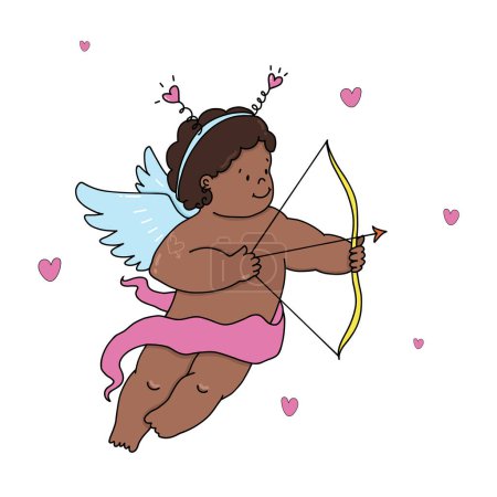 Téléchargez les illustrations : Belle illustration vectorielle de stock avec bébé putti ange noir mignon. - en licence libre de droit