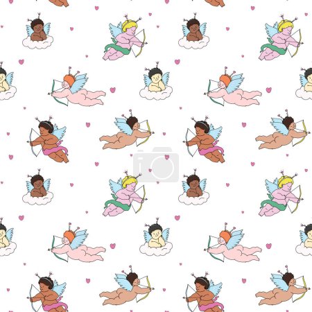 Illustration for Beautiful vector kid seamless pattern with colorful cute little putti angel. Stock illustration. - Royalty Free Image