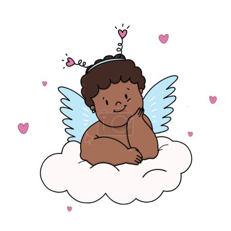 Photo for Beautiful vector stock illustration with cute black baby putti angel. - Royalty Free Image