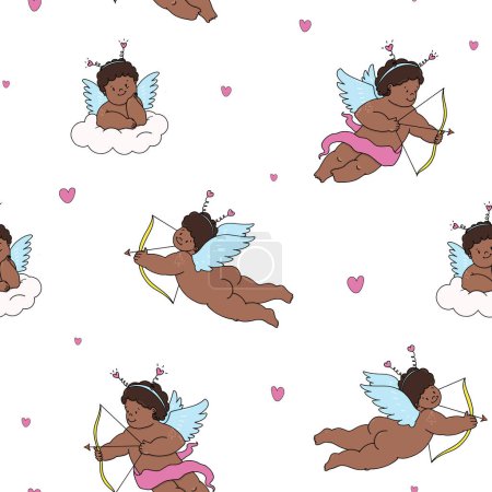 Illustration for Beautiful vector kid seamless pattern with colorful cute little putti angel. Stock illustration. - Royalty Free Image