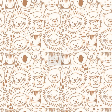 Photo for Beautiful kids vector seamless pattern with cute lion faces. Children stock illustratrion. - Royalty Free Image
