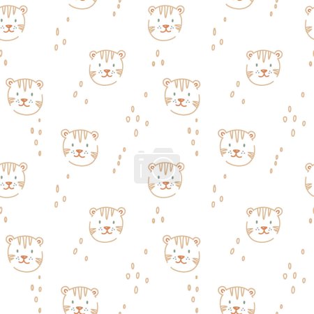 Photo for Beautiful kids vector seamless pattern with cute tiger faces. Children stock illustratrion. - Royalty Free Image