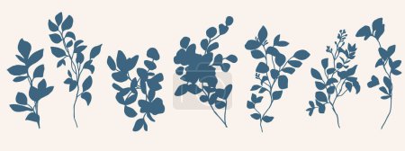 Illustration for Beautiful vector floral set with shadow plant branches with leaves silhouette. Stock clip art illustration. - Royalty Free Image