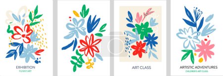 Photo for Modern abstract floral vector compositions. Collage contemporary bouquets. Hand drawn cartoon style flowers. - Royalty Free Image