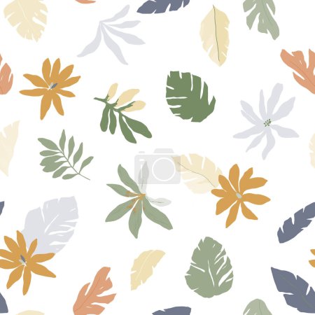 Photo for Beautiful vector tropical seamless pattern with digital palm tree leaves and jungle flowers. Stock floral design for textile, gift wrapping and wallpapers. - Royalty Free Image