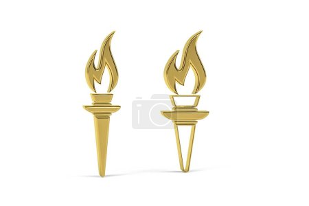 Golden 3d  torch icon isolated on white background - 3D render