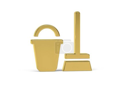 Photo for Golden 3d cleaning icon isolated on white background - 3d render - Royalty Free Image