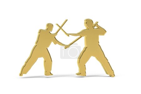 Golden 3d Arnis icon - Filipino martial art - isolated on white background - 3D render