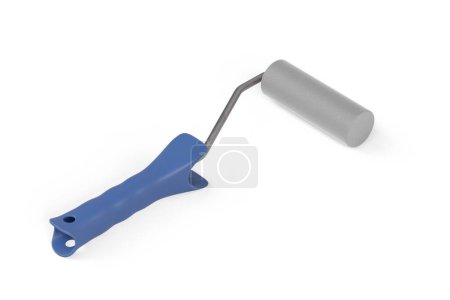 Small blue paint roller isolated on white background - 3D render