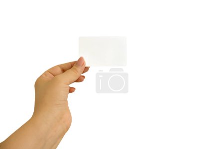 Téléchargez les photos : Femme tenant la main carte de visite isolé sur fond blanc. - en image libre de droit