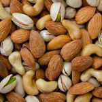Mixed nut background. Cashews, almonds and pistachios. Concept of healthy eating.