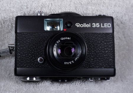 Photo for Itterbeck, Germany May 30 2021 The Rollei 35 is a 35mm miniature viewfinder camera built by Rollei.  It was in 1966 the smallest existing 35mm film camera. The LED model was made in Singapore - Royalty Free Image