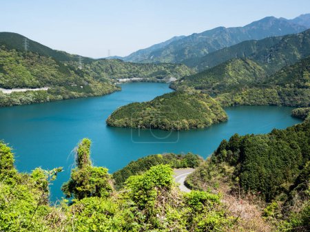 Scenic view of Kurose Dam Lake in springtime - Saijo, Ehime prefecture, Japan