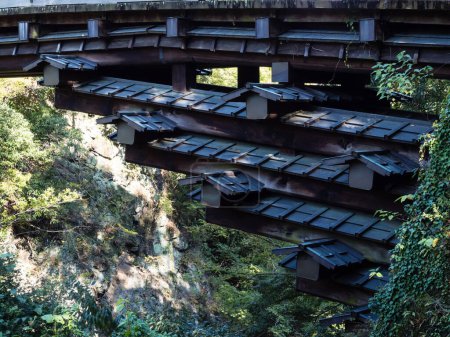 Photo for Supporting beams of Kai Saruhashi, one of the three unusual bridges of Japan - Royalty Free Image