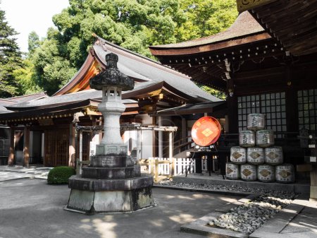 Photo for Kofu, Yamanashi prefecture, Japan - October 26, 2017: On the grounds of Takeda Shrine, a Shinto shrine dedicated to the spirit of Takeda Shingen - Royalty Free Image