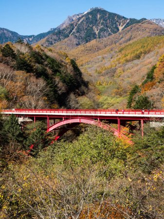 Photo for Higashizawa bridge in Yatsugatake Mountains in autumn - Yamanashi prefecture, Japan - Royalty Free Image