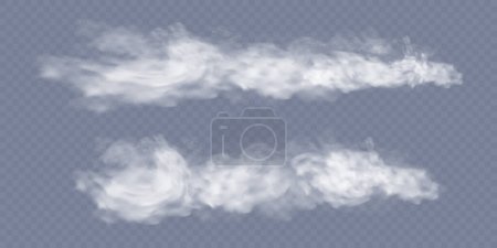 Téléchargez les illustrations : Texture de vapeur, fumée, brouillard, nuages. Fumée isolée vectorielle. Effet aérosol - en licence libre de droit
