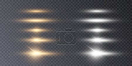 Ilustración de Efectos de luz horizontal. Luz brillante dorada sobre un fondo transparente. - Imagen libre de derechos