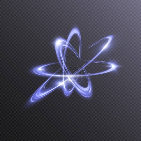 Helle Lichteffekte atomarer Teilchen. Atomkraft, Atomstruktur Wissenschaft Zeichen. Atomgradienten-Vektormodell.