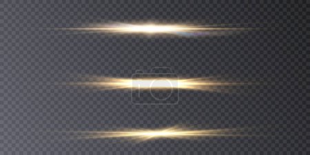 Illustration for Horizontal light effects. Golden shimmering light on a transparent background. - Royalty Free Image